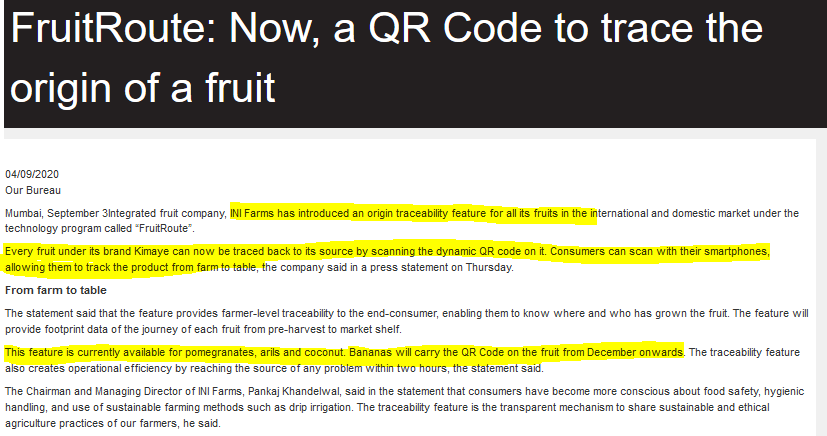 FRUIT TRACEABILITY : QR CODE