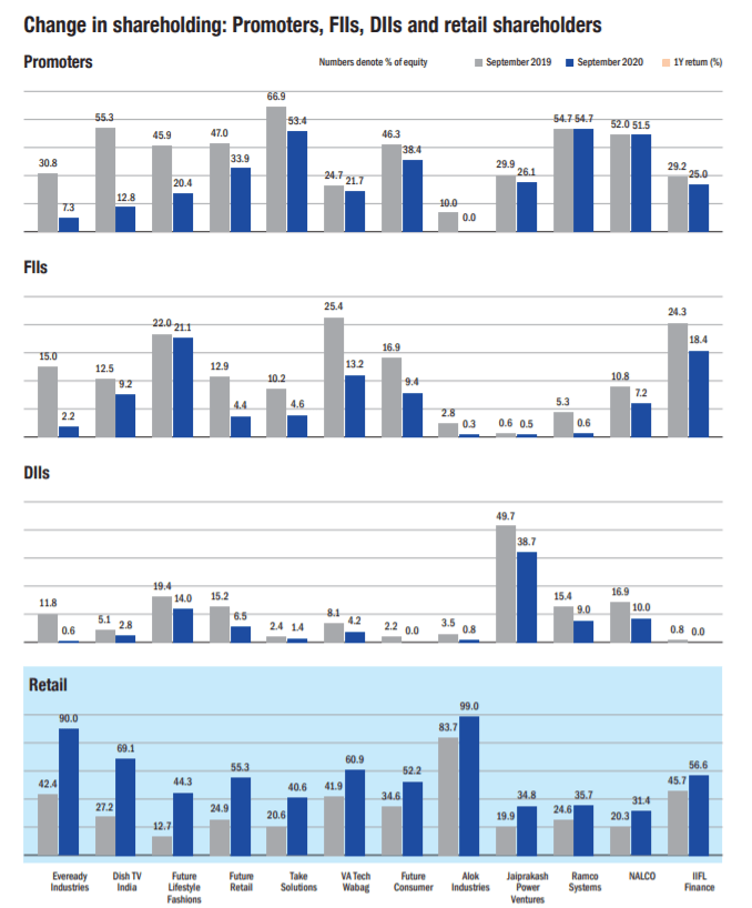 Change in shareholding, Promoters, FII, DII and retail shareholders