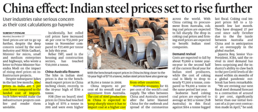 China effect on Indian steel prices