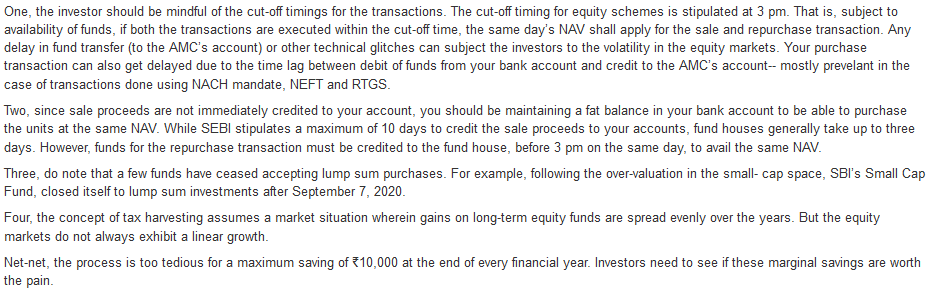 Caveats of Tax Harvesting