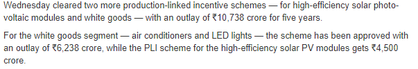 AATMNIRBHAR VERSION : PLI IN SOLAR MODULES AND WHITE GOODS