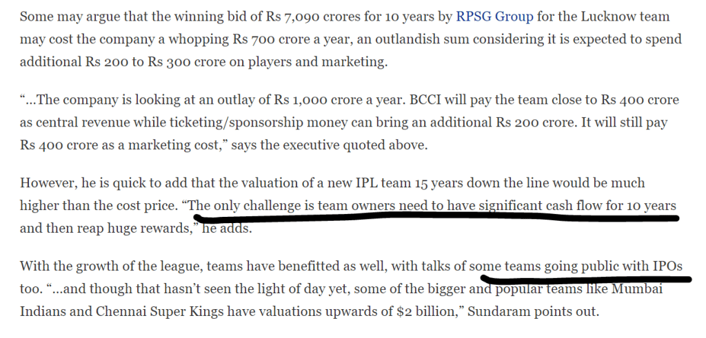 IPL and CASH FLOWS