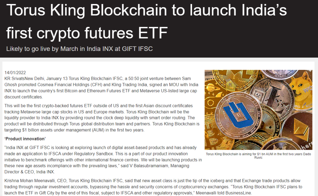 India's first crypto futures ETF