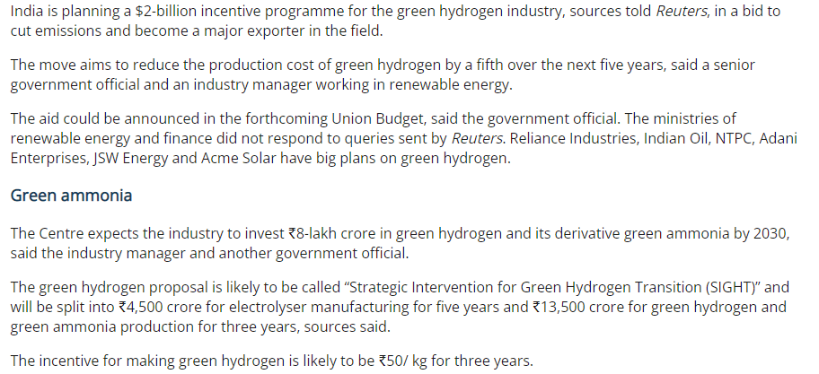 Green Hydrogen : Long term trend